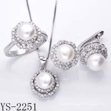 Pearl Jewelry 925 Sterling Silver Jewelry Set with CZ.